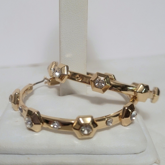 Nine West Goldtone/Rhinestone Hoop Earrings - Picture 4 of 5